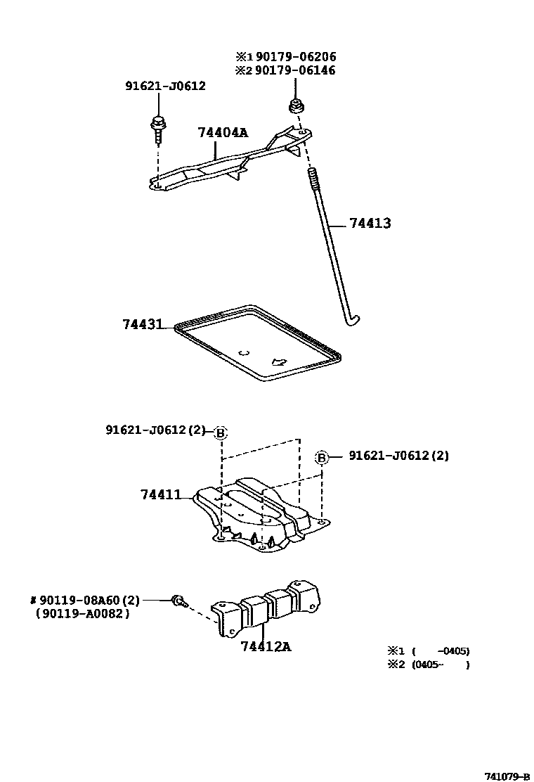 Toyota COROLLA battery holder EPC diagram — 741079B