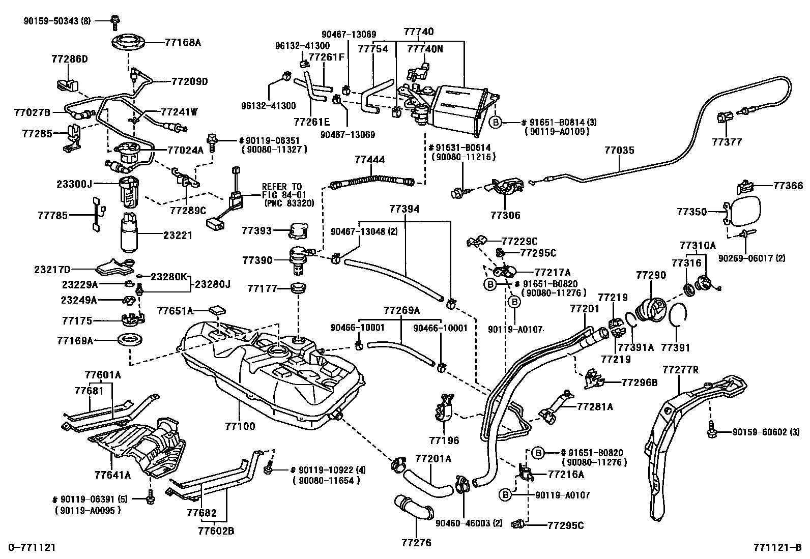 Toyota COROLLA 燃油箱和燃油管 EPC diagram — 771121B