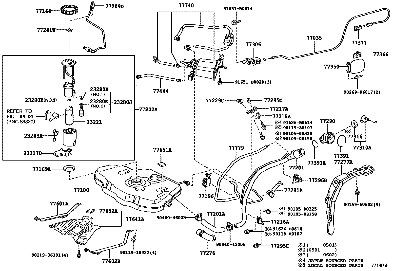 Toyota COROLLA 燃油箱和燃油管 EPC diagram — 771405I