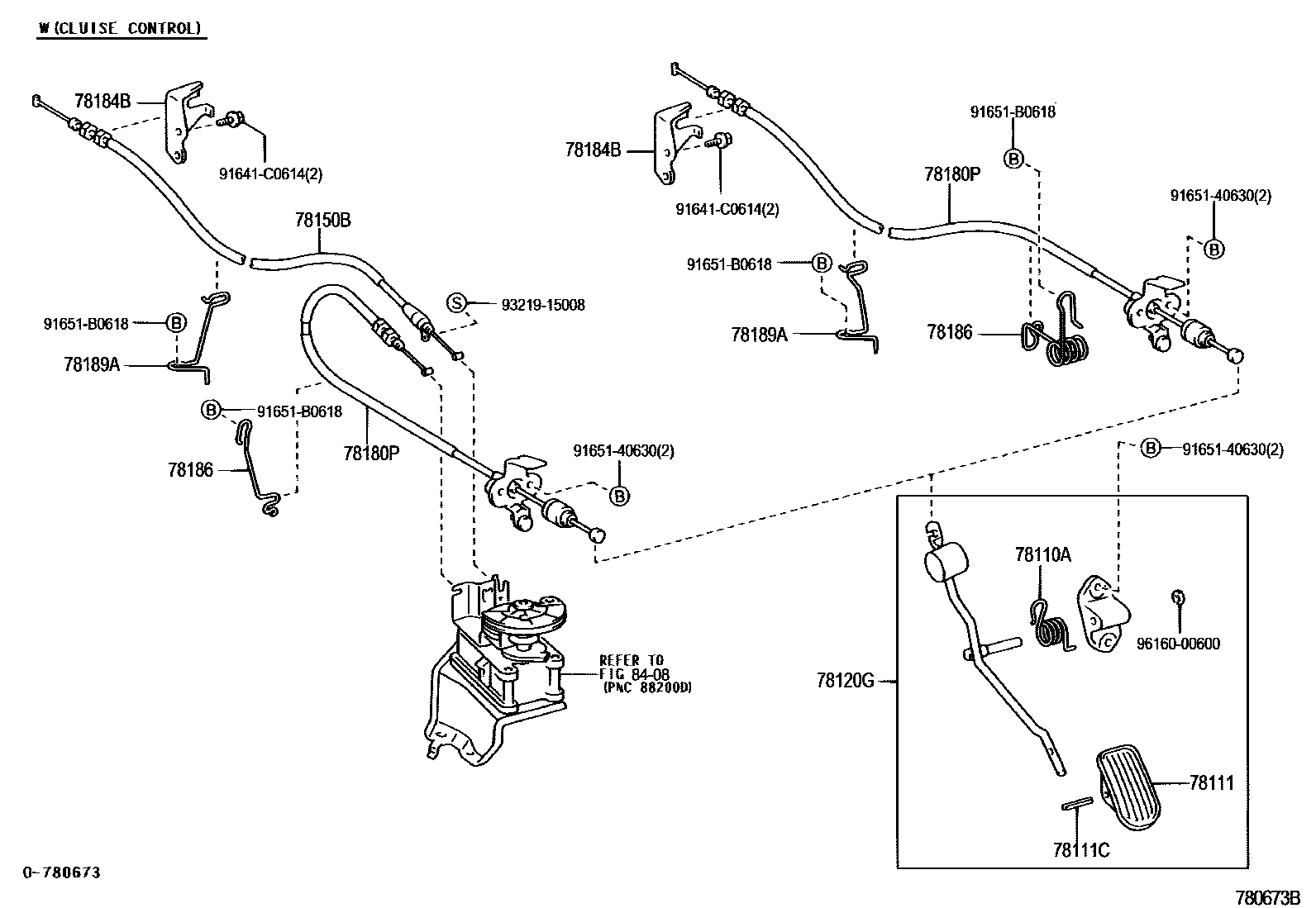 Toyota COROLLA accelerator pedal connecting rod EPC diagram — 780673B