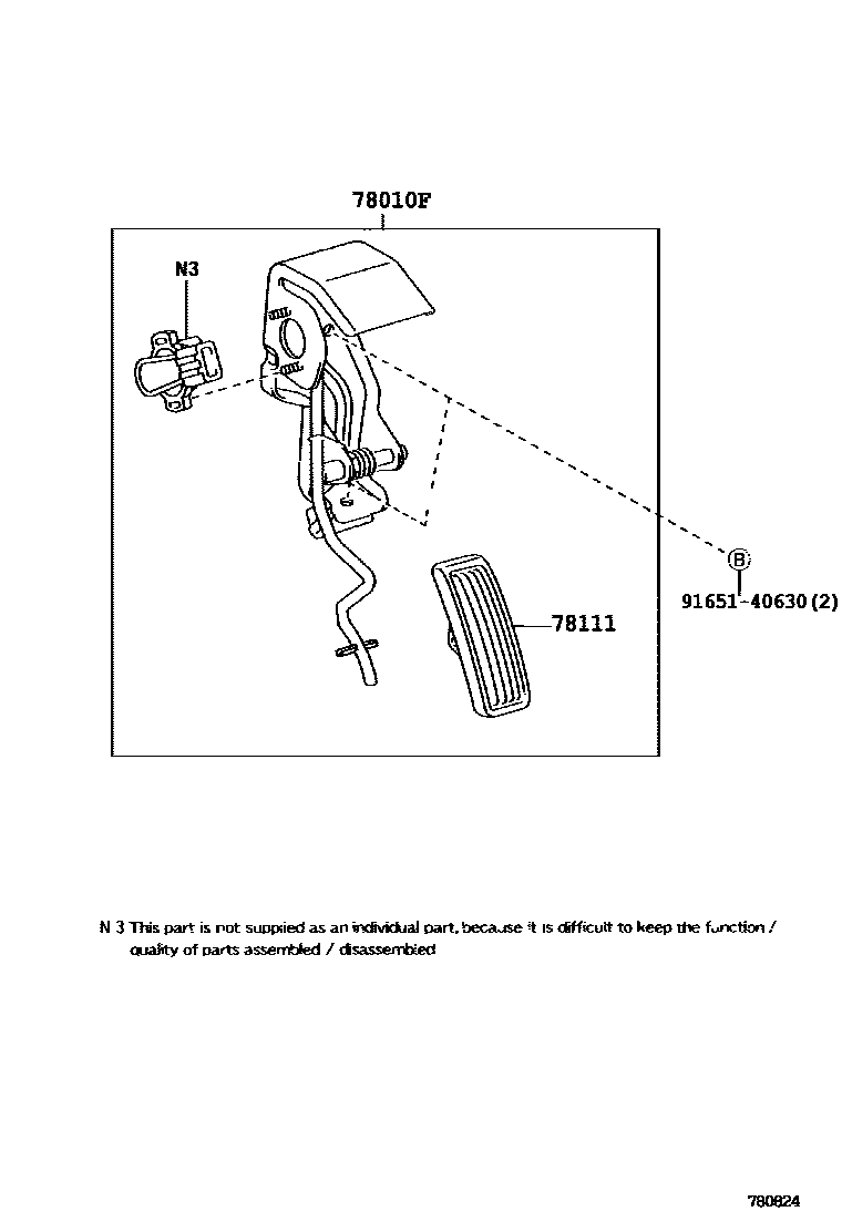 Toyota COROLLA accelerator pedal connecting rod EPC diagram — 780824