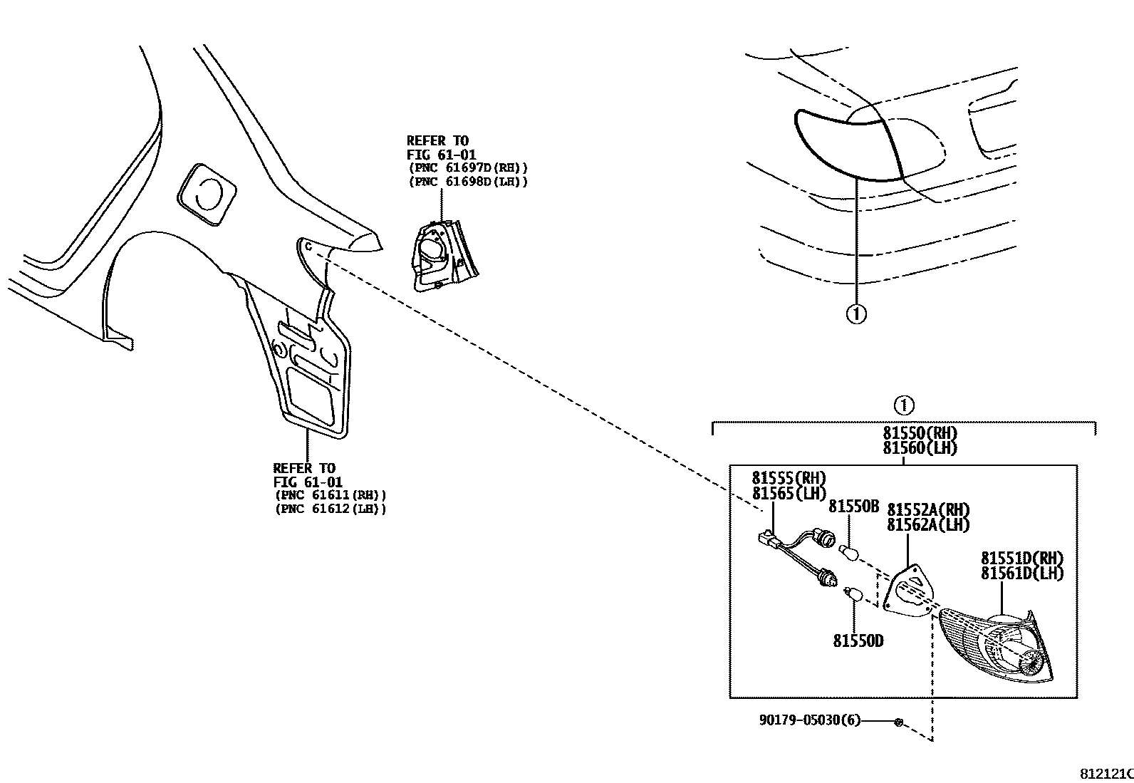 Toyota COROLLA 后组合灯 EPC diagram — 812121C
