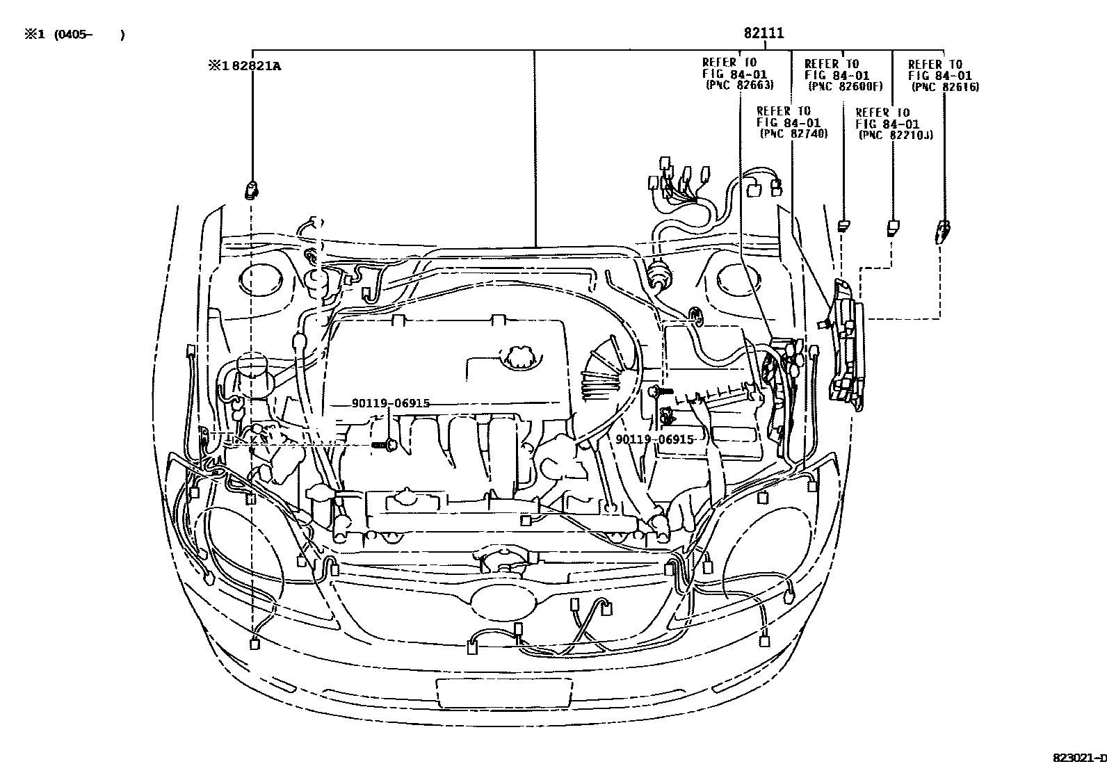 Toyota COROLLA 线束和卡夹 EPC diagram — 823021D