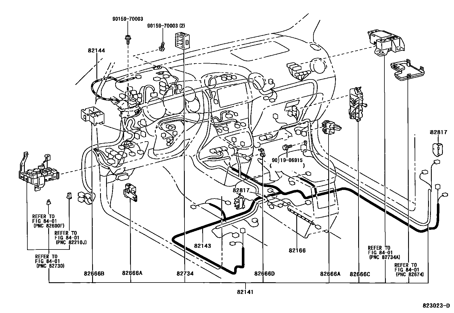 Toyota COROLLA 线束和卡夹 EPC diagram — 823023D