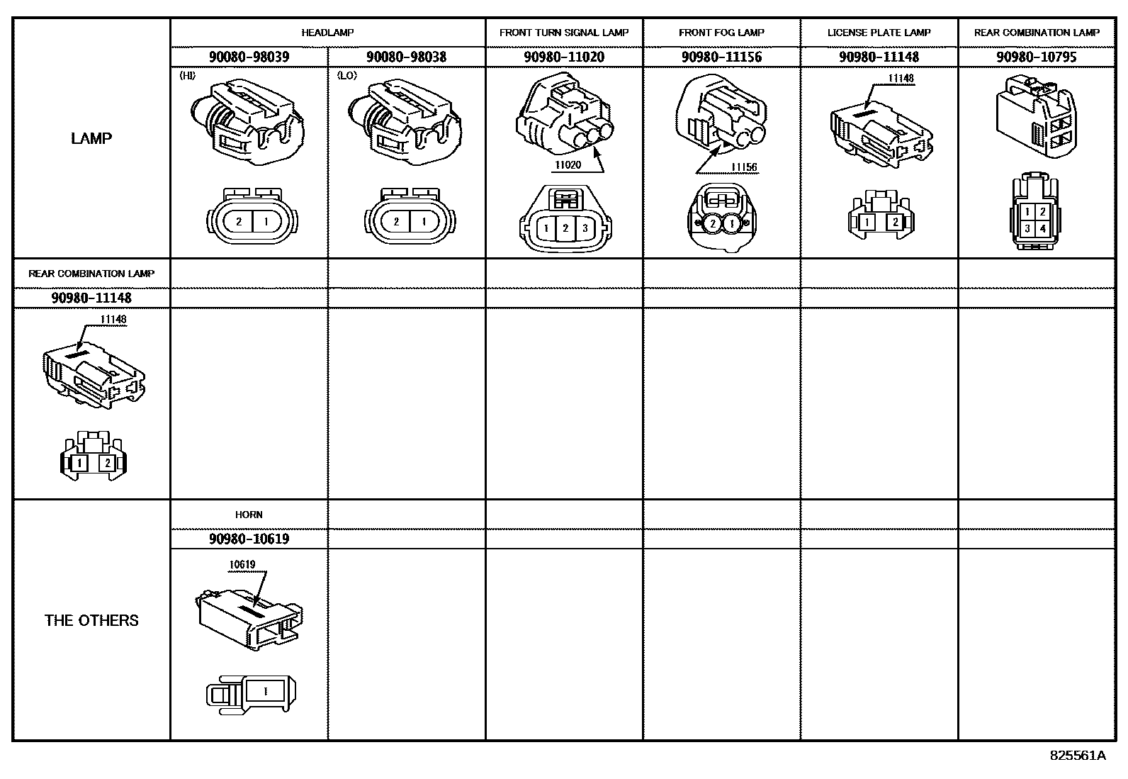 Toyota COROLLA 线束和卡夹 EPC diagram — 825561A