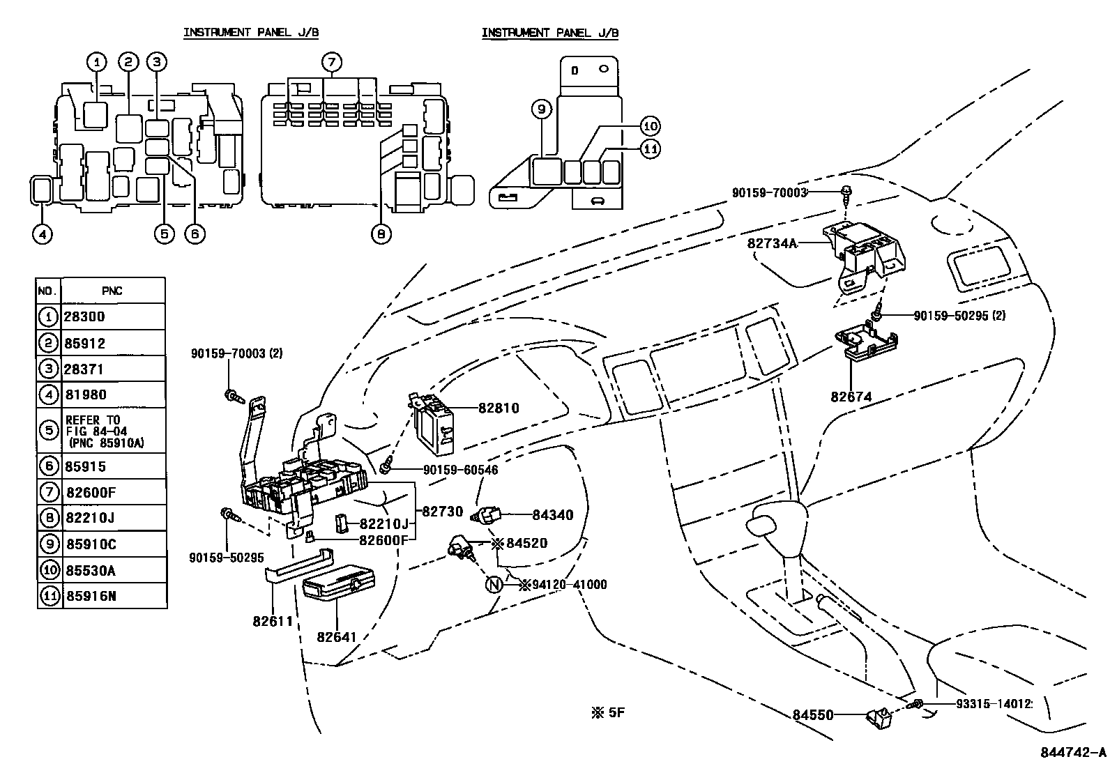 Toyota COROLLA 开关和继电器和ECU EPC diagram — 844742A
