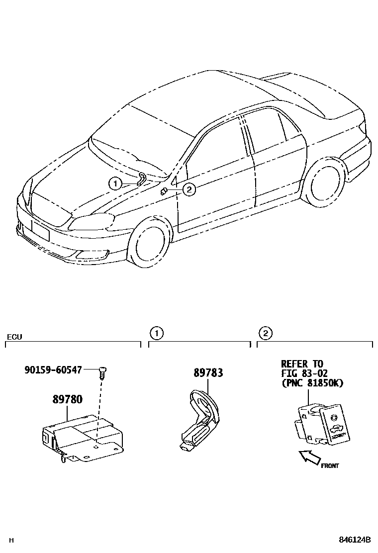 Toyota COROLLA 防盗装置 EPC diagram — 846124B