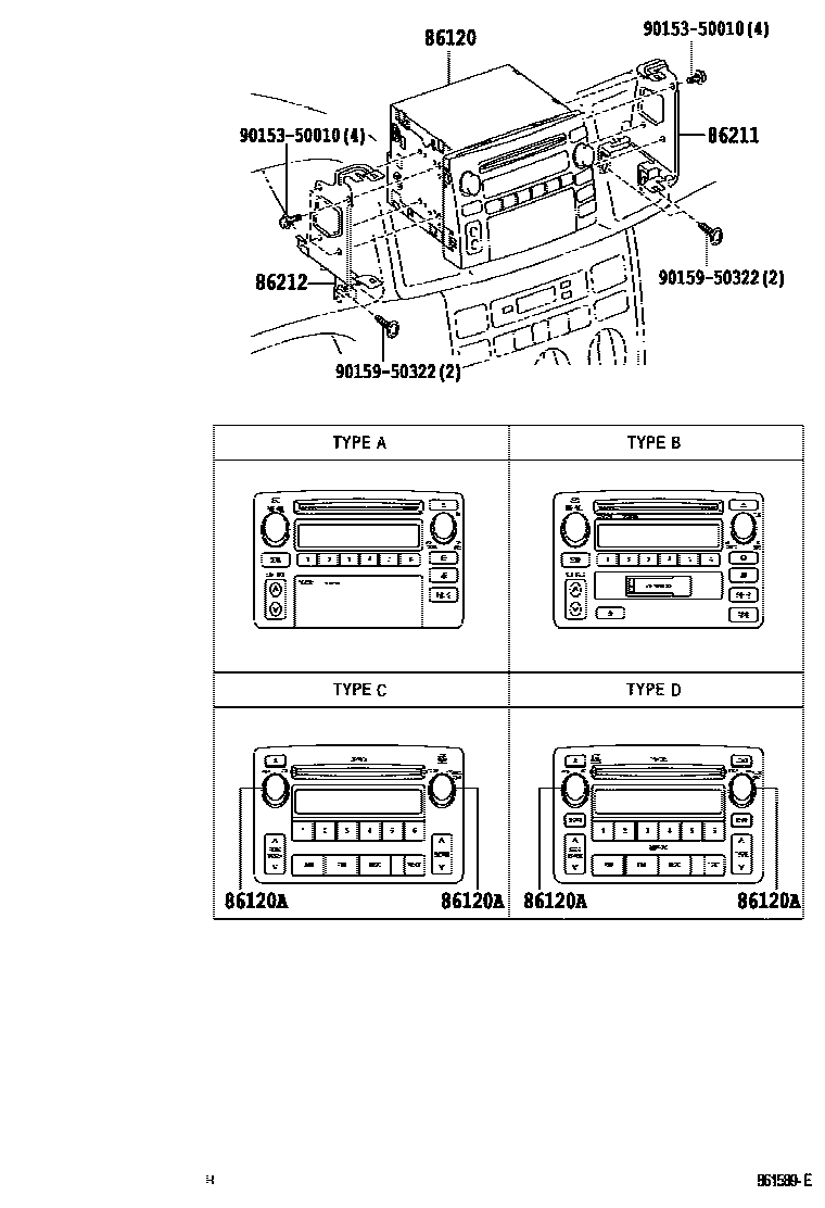 Toyota COROLLA 收音机、放大器和冷凝器 EPC diagram — 861589E
