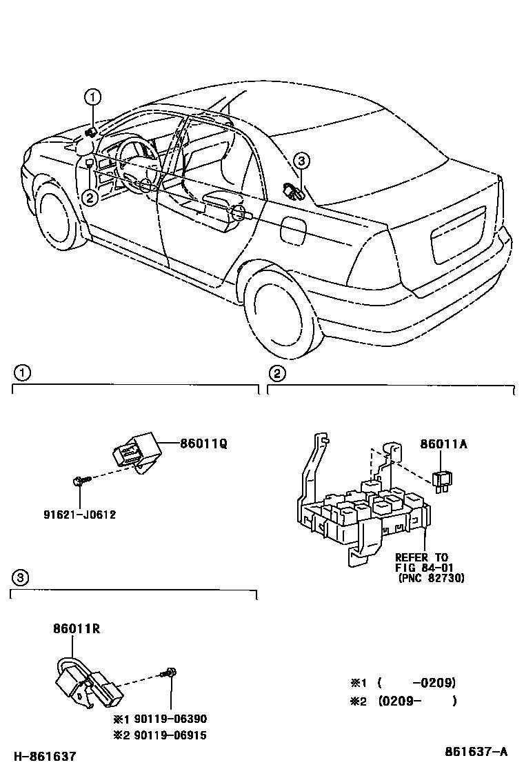 Toyota COROLLA 收音机、放大器和冷凝器 EPC diagram — 861637A