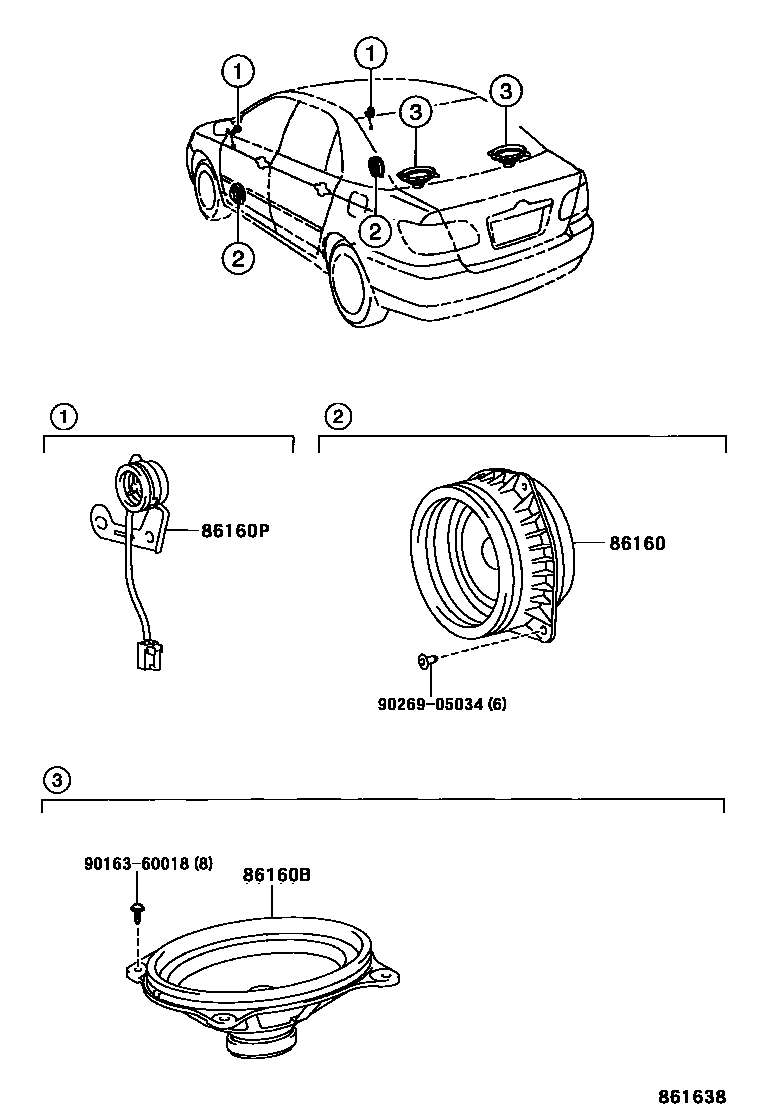Toyota COROLLA 扬声器 EPC diagram — 861638