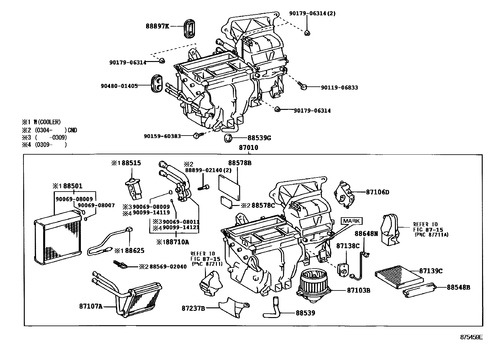 Toyota COROLLA 暖风和空调系统 - 冷却器组件 EPC diagram — 875459E