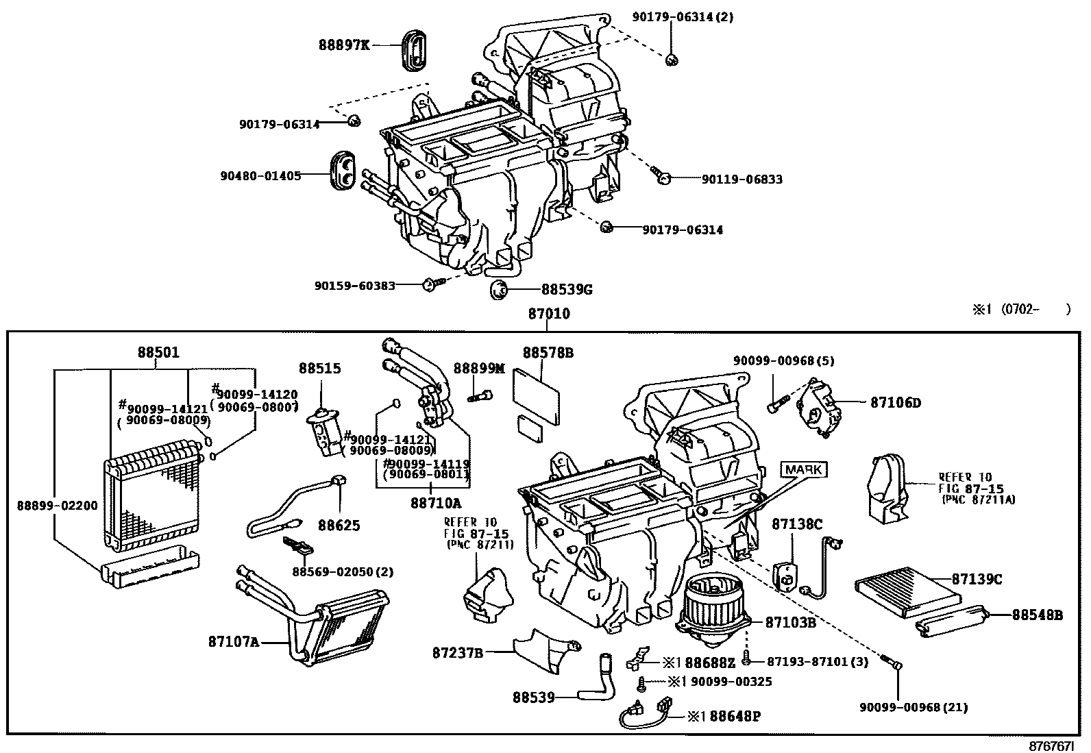 Toyota COROLLA 暖风和空调系统 - 冷却器组件 EPC diagram — 876767I