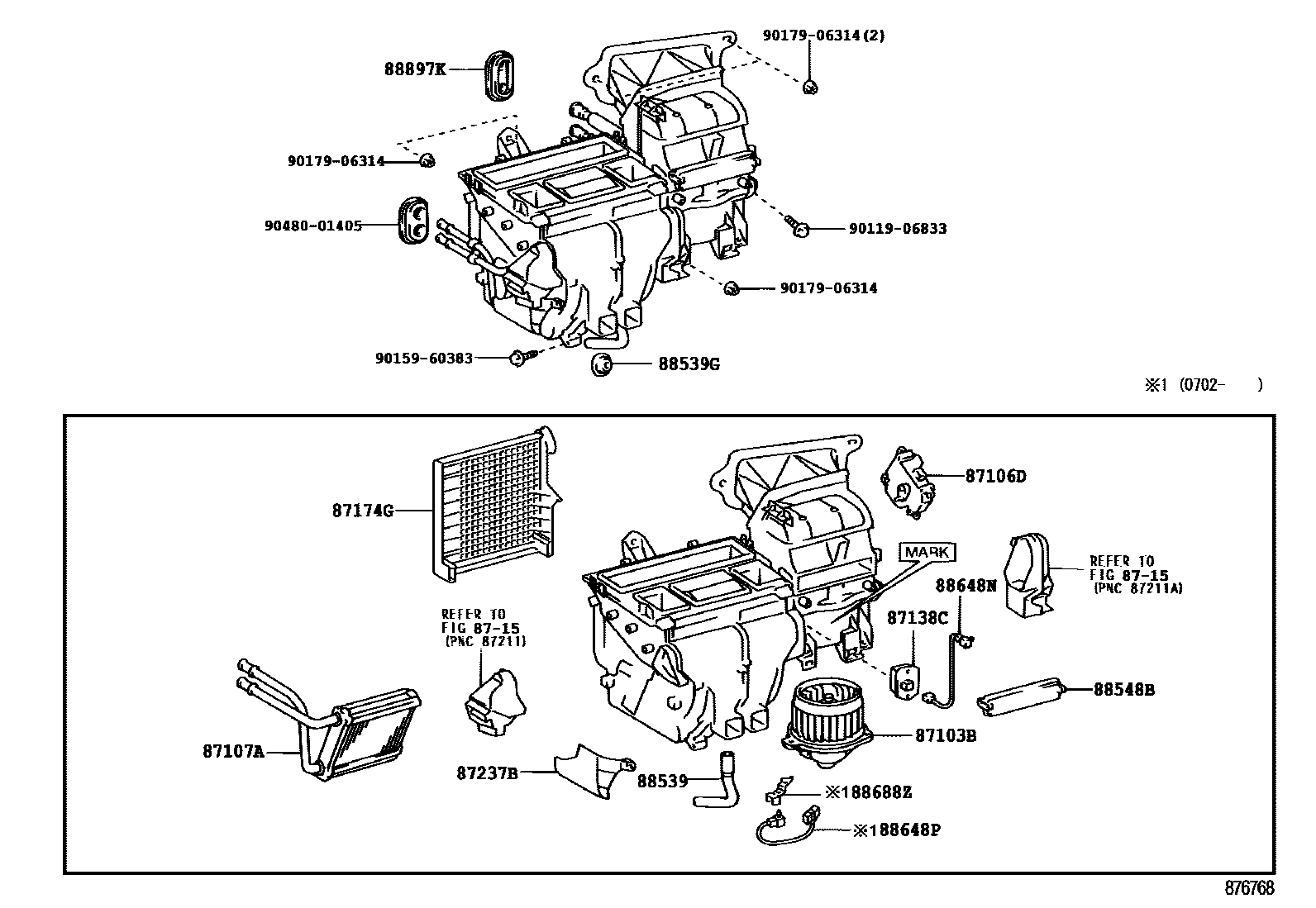 Toyota COROLLA 暖风和空调系统 - 冷却器组件 EPC diagram — 876768A