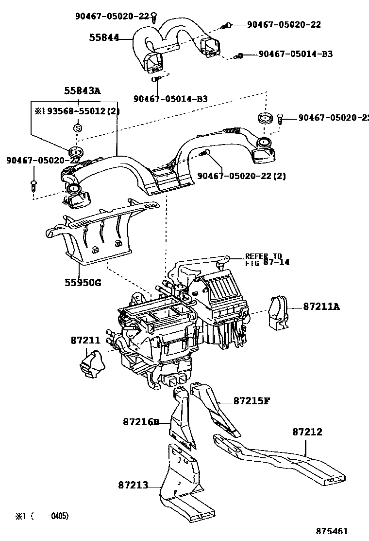 Toyota COROLLA 暖风和空调系统 - 控制器和风管 EPC diagram — 875461A