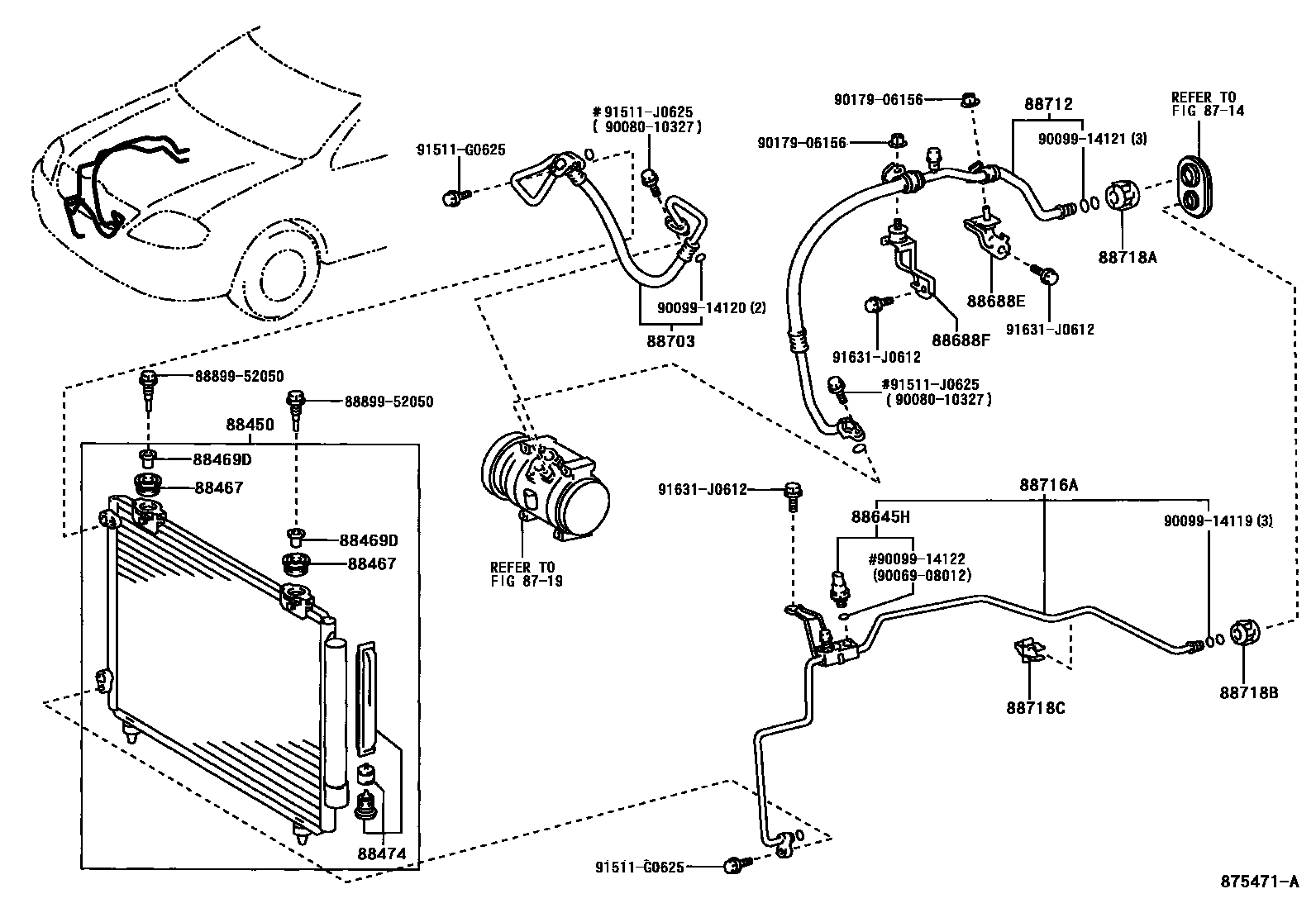 Toyota COROLLA Heating & Air Conditioning - Cooler Piping EPC diagram — 875471A