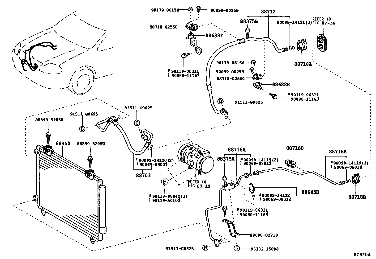 Toyota COROLLA Heating & Air Conditioning - Cooler Piping EPC diagram — 876204A