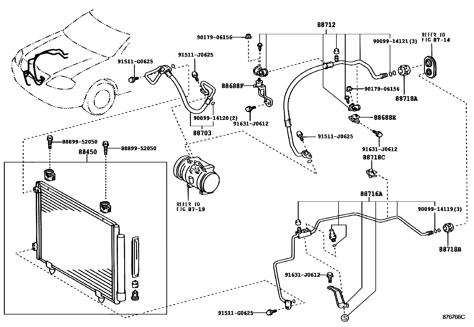 Toyota COROLLA Heating & Air Conditioning - Cooler Piping EPC diagram — 876766C