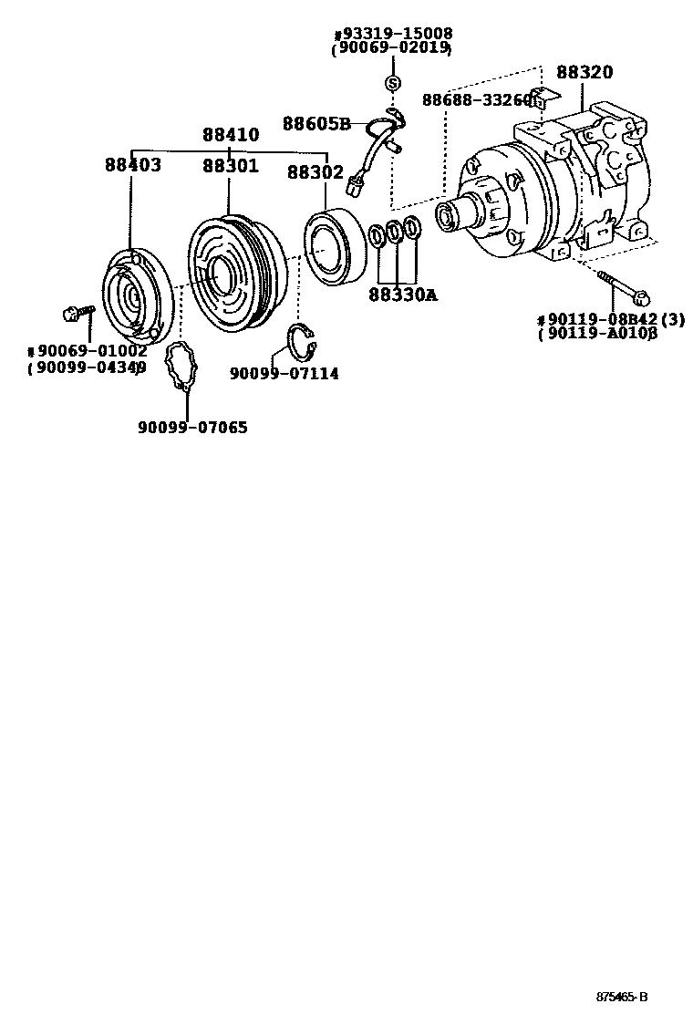 Toyota COROLLA Heating & Air Conditioning - Compressor EPC diagram — 875465B