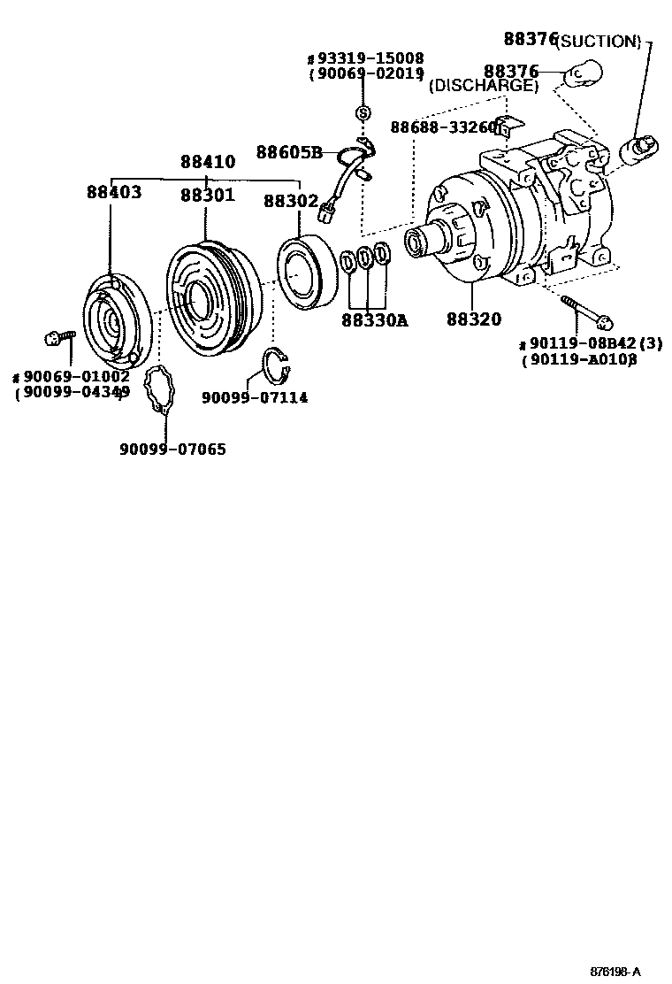 Toyota COROLLA Heating & Air Conditioning - Compressor EPC diagram — 876198A