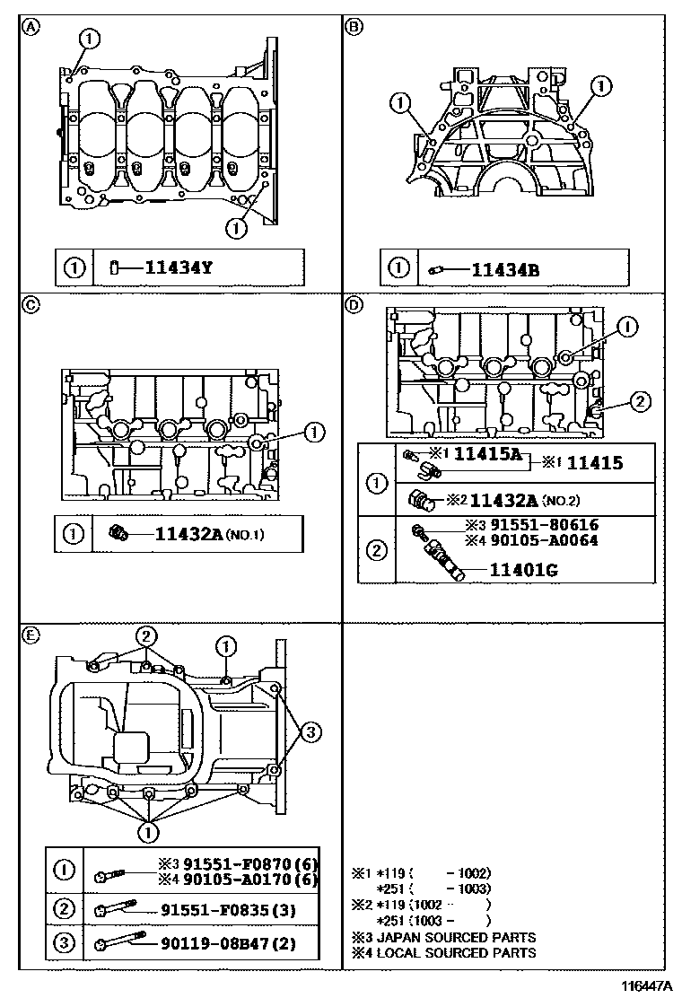 Toyota COROLLA Cylinder Block EPC diagram — 116447A
