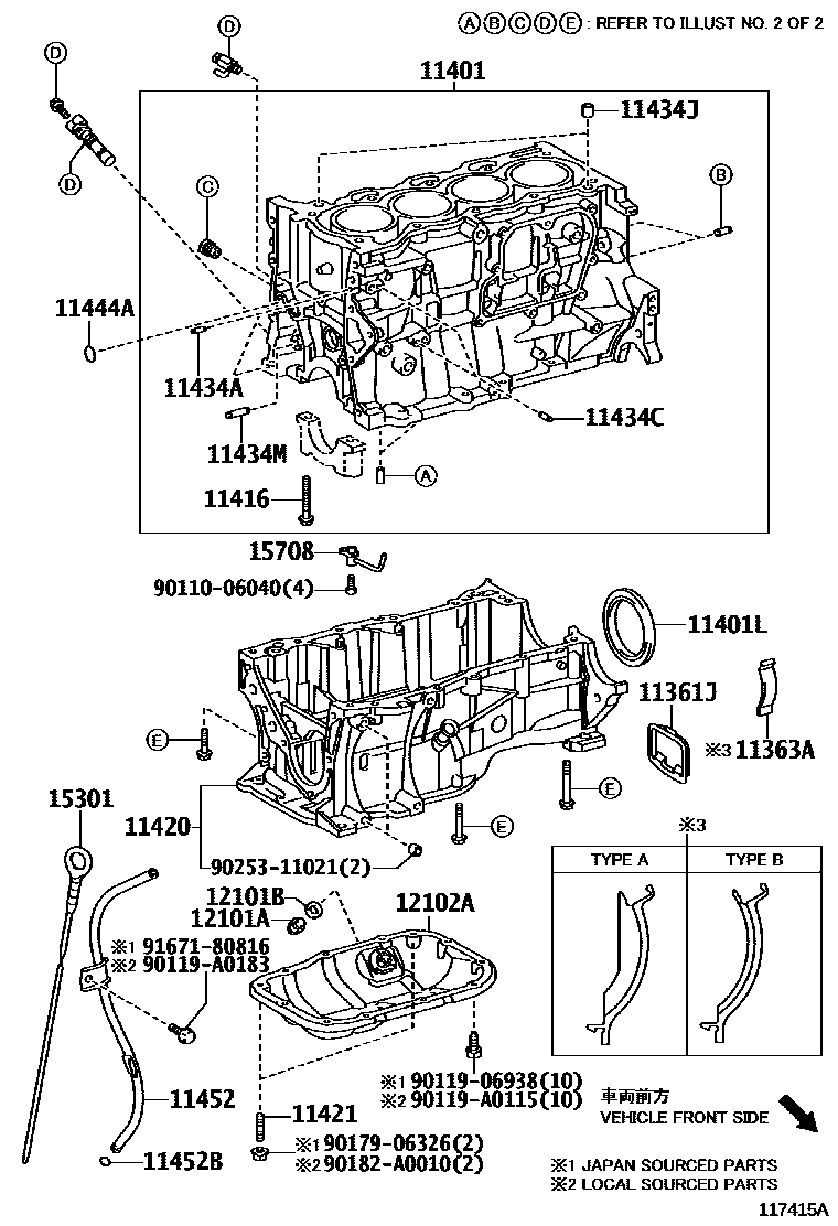 Toyota COROLLA Cylinder Block EPC diagram — 117415A
