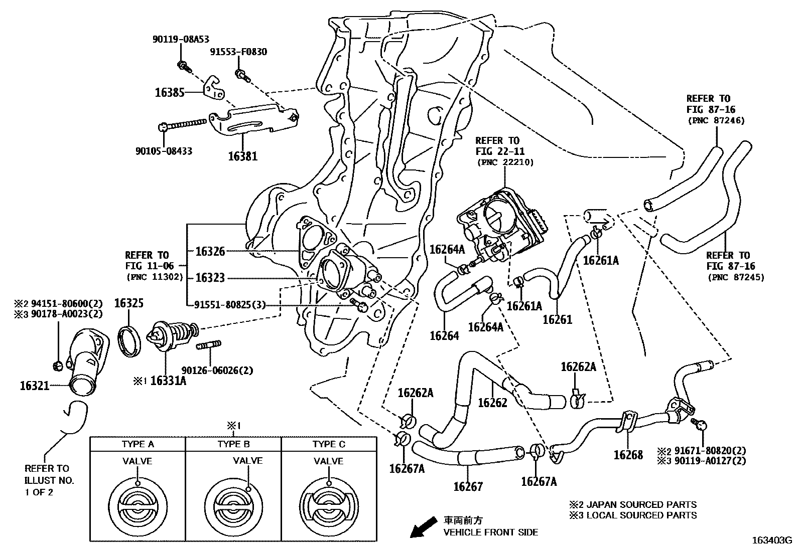 Toyota COROLLA RADIATOR & WATER OUTLET EPC diagram — 163403G