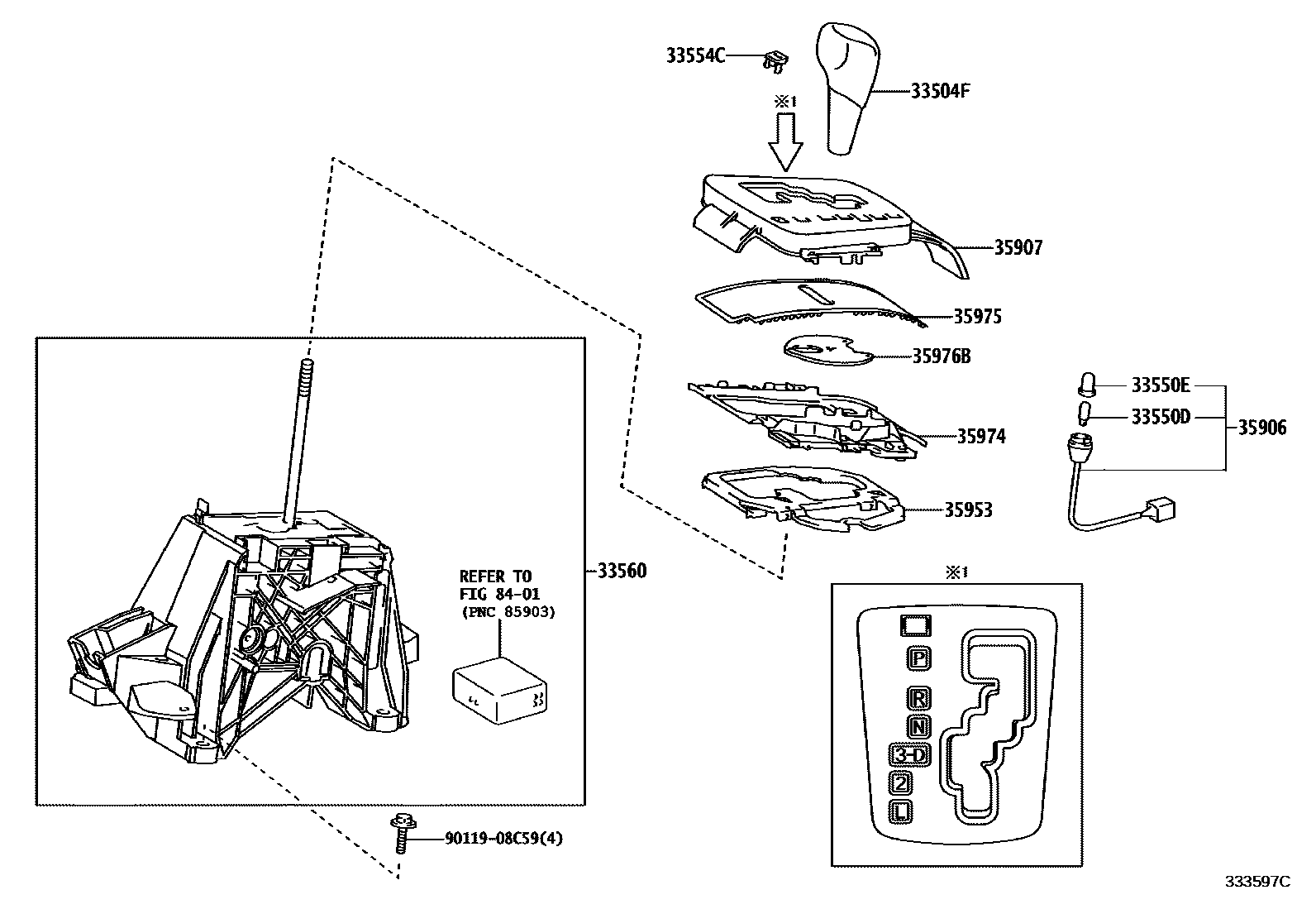 Toyota COROLLA Shift Lever & Retainer EPC diagram — 333597C