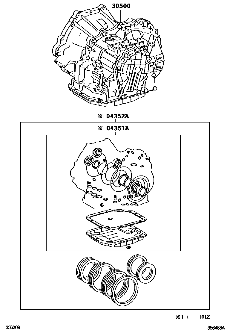 Toyota COROLLA 传动桥或变速器总成和衬垫组件(ATM) EPC diagram — 356488A
