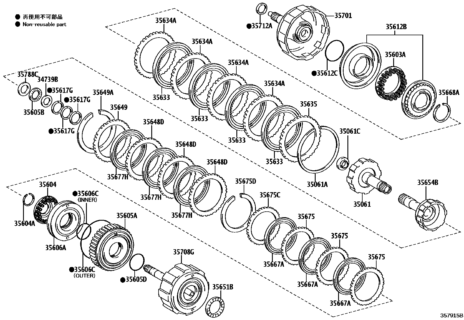 Toyota COROLLA 制动带和多片式离合器(ATM) EPC diagram — 357915B