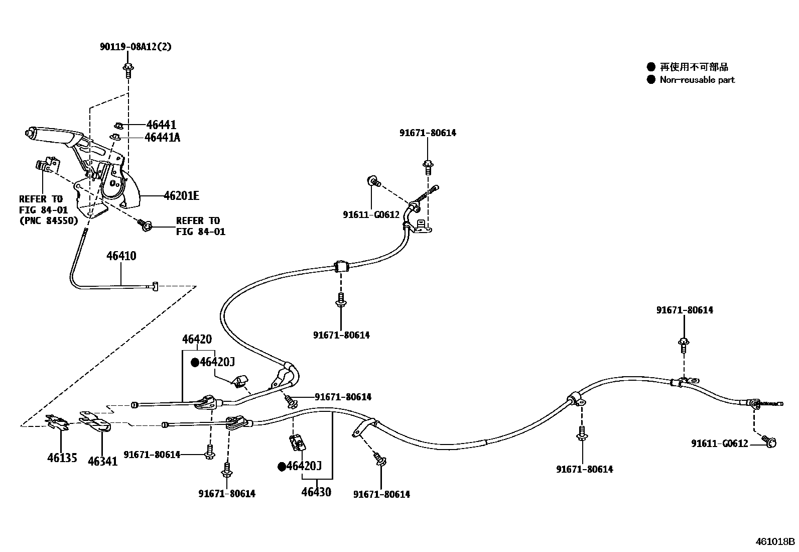 Toyota COROLLA Parking Brake & Cable EPC diagram — 461018B