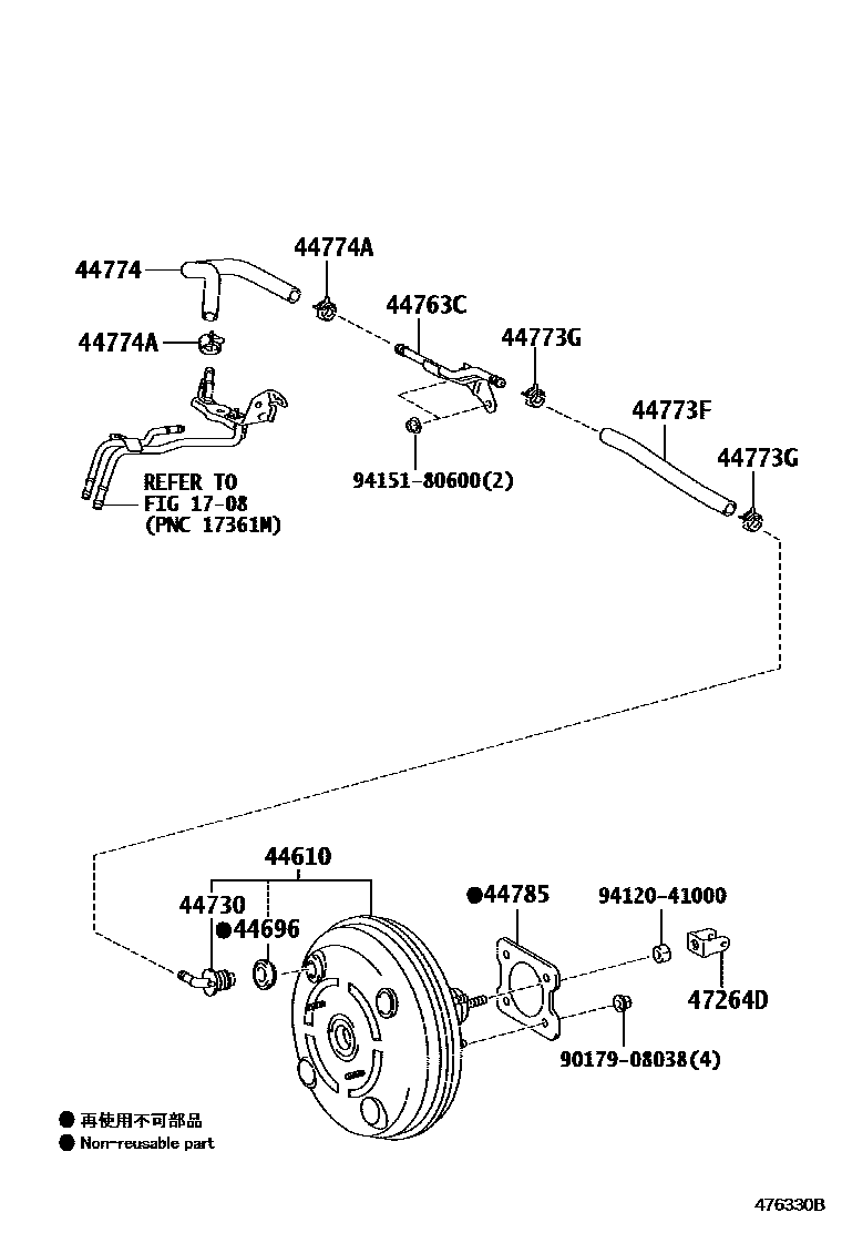 Toyota COROLLA 制动助力器和真空管 EPC diagram — 476330B