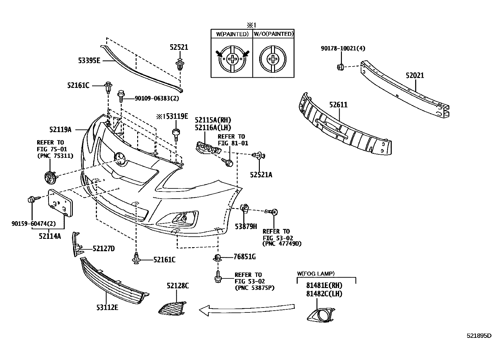 Toyota COROLLA 前保险杠及附件 EPC diagram — 521895D
