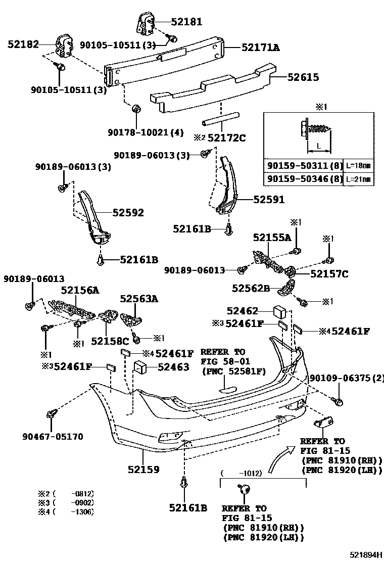 Toyota COROLLA 后保险杠及附件 EPC diagram — 521894H