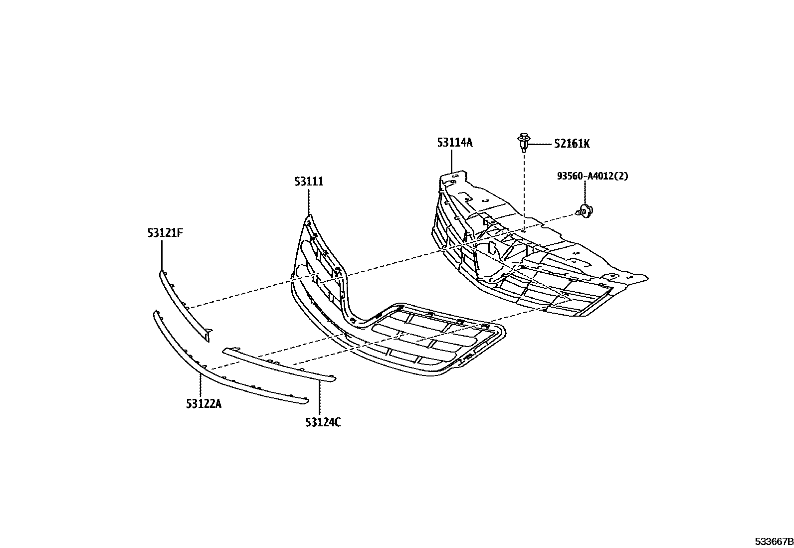 Toyota COROLLA radiator grille EPC diagram — 533667B