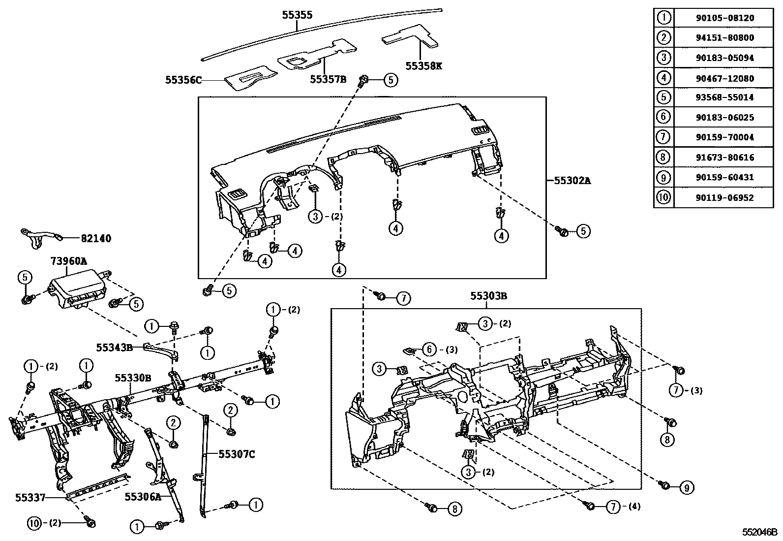 Toyota COROLLA 仪表板和手套箱 EPC diagram — 552046B