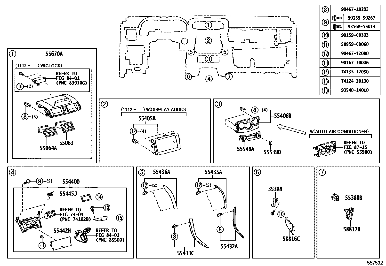 Toyota COROLLA 仪表板和手套箱 EPC diagram — 557532