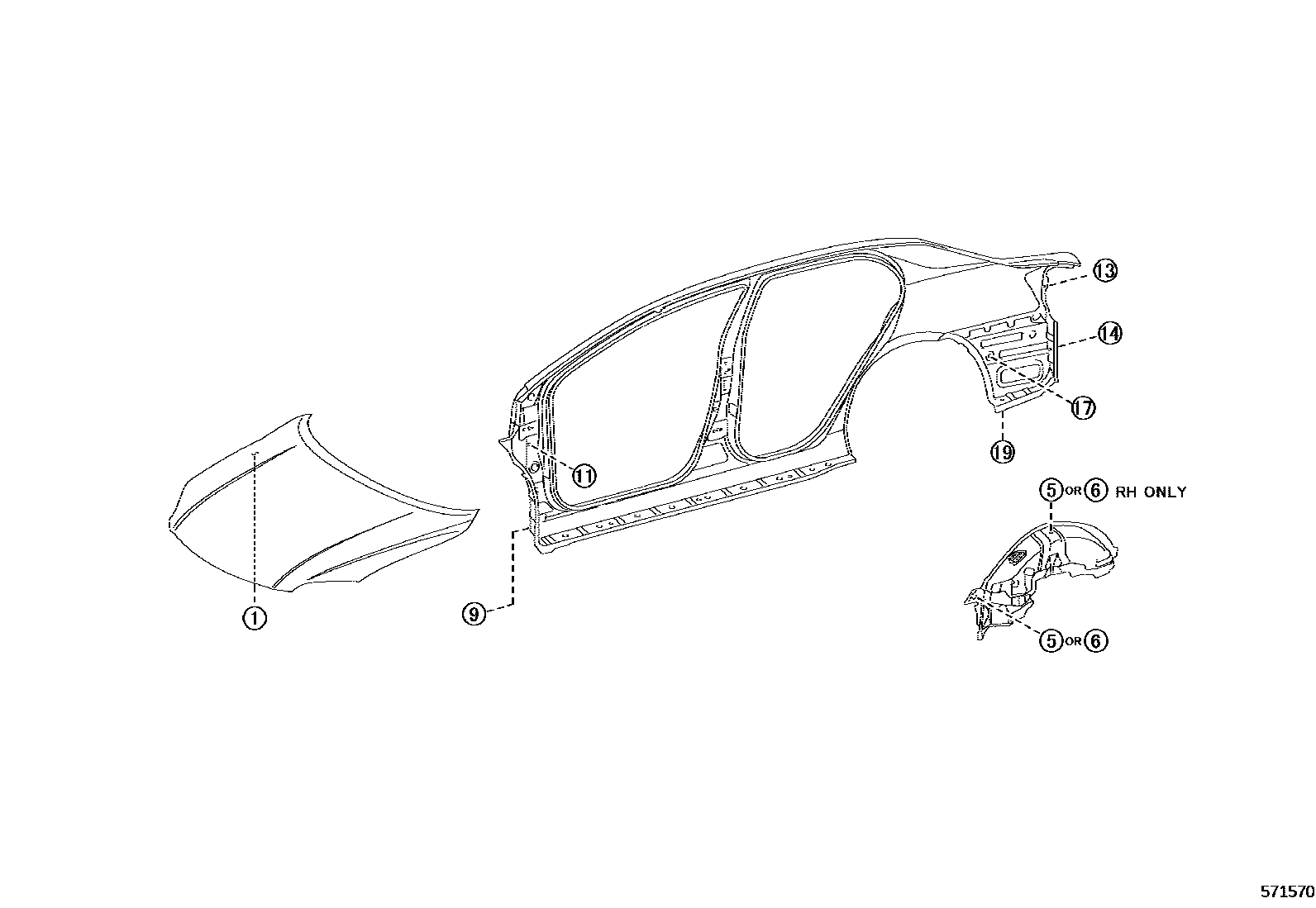 Toyota COROLLA hole plug EPC diagram — 571570