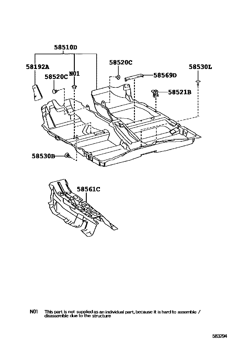 Toyota COROLLA 地板垫和地毯 EPC diagram — 583294