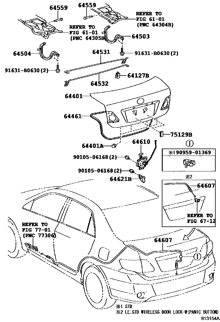Toyota COROLLA 行李箱门和行李箱锁 EPC diagram — 613154A