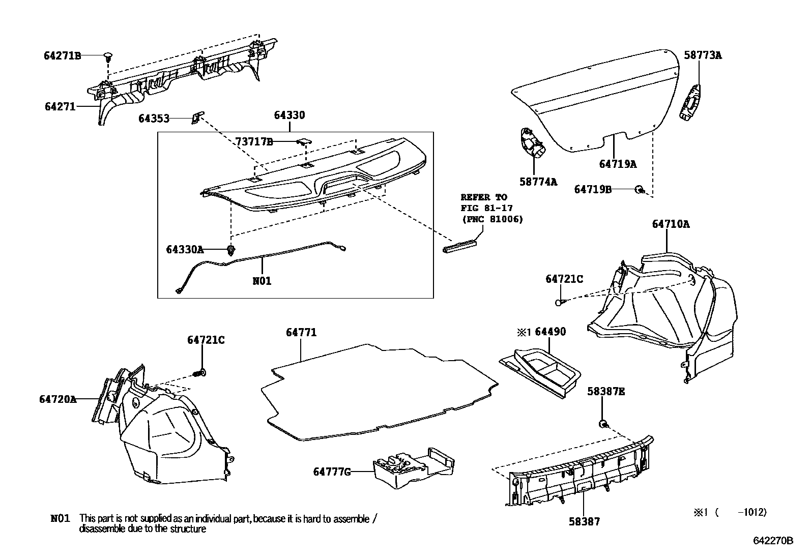 Toyota COROLLA 杂物箱板和行李箱垫 EPC diagram — 642270B