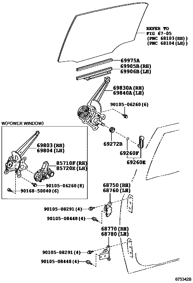 Toyota COROLLA 后门车窗升降器和合页 EPC diagram — 675342E