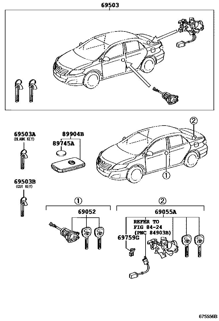 Toyota COROLLA 锁芯组件 EPC diagram — 675556B
