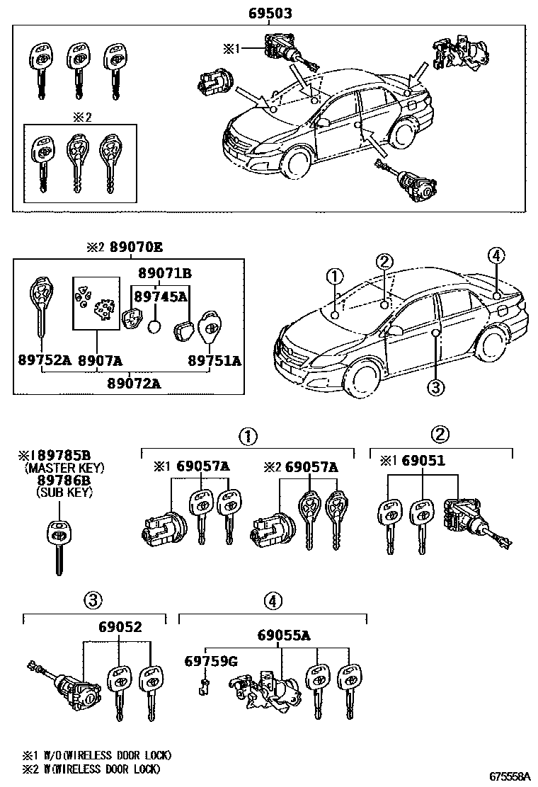 Toyota COROLLA 锁芯组件 EPC diagram — 675558A
