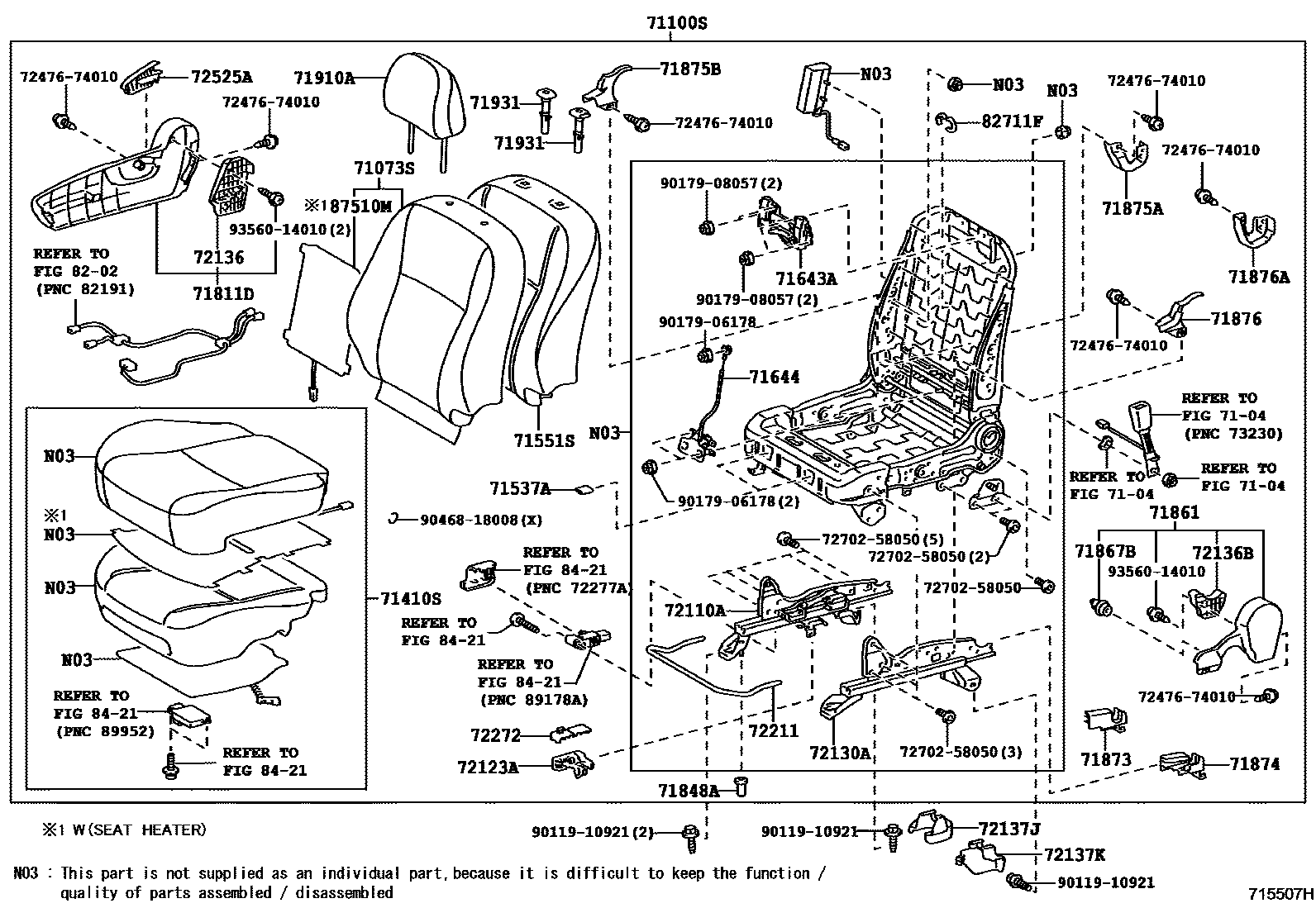 Toyota COROLLA 前排座椅和座椅滑轨 EPC diagram — 715507H