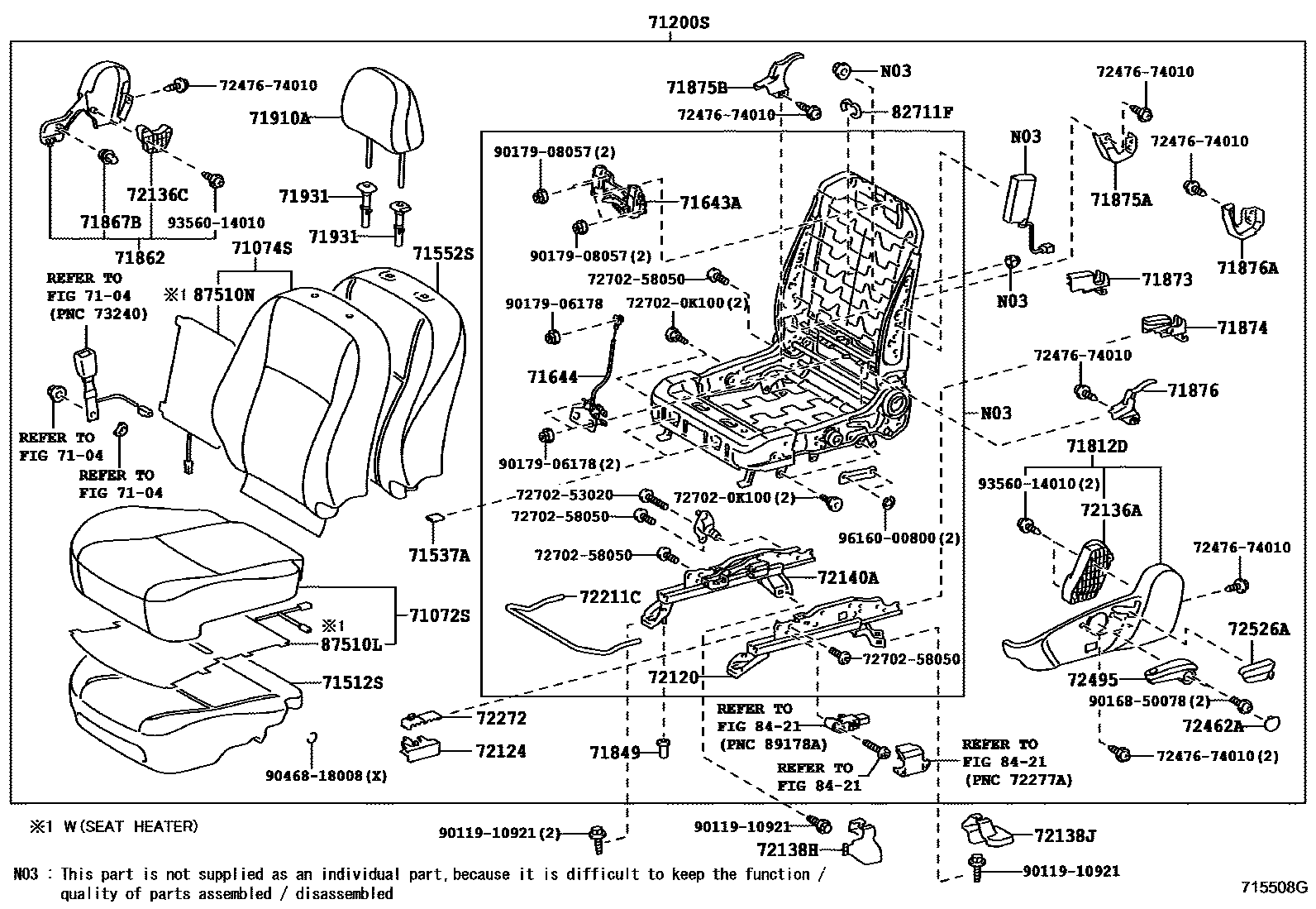 Toyota COROLLA 前排座椅和座椅滑轨 EPC diagram — 715508G