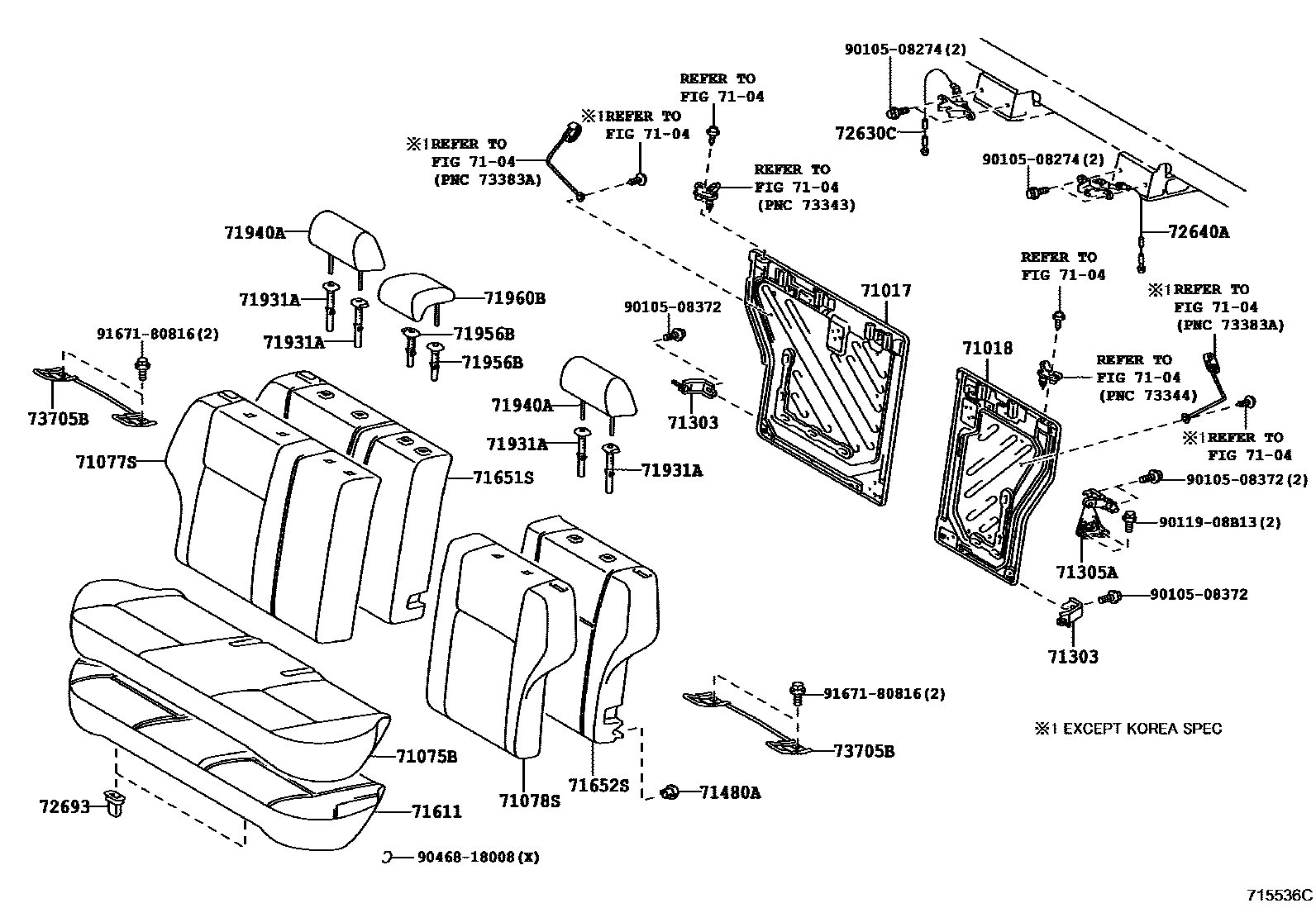 Toyota COROLLA 后排座椅和座椅滑轨 EPC diagram — 715536C