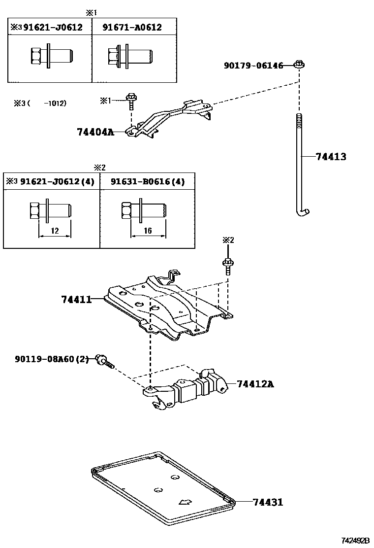 Toyota COROLLA battery holder EPC diagram — 742492B