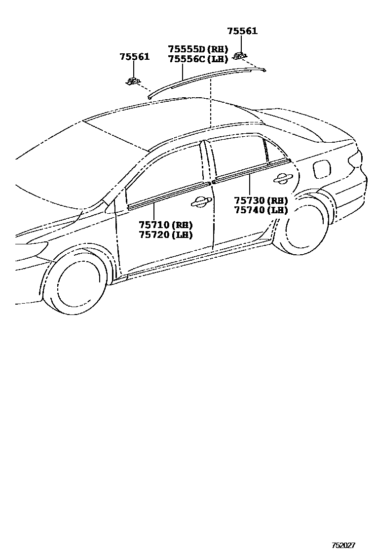 Toyota COROLLA 侧防护条 EPC diagram — 752027