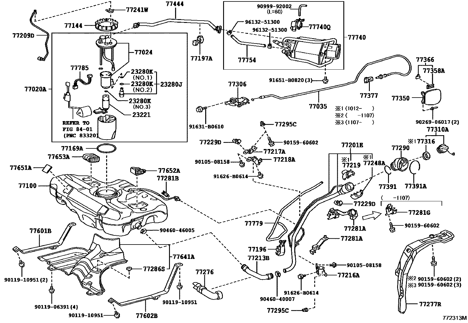 Toyota COROLLA 燃油箱和燃油管 EPC diagram — 772313M