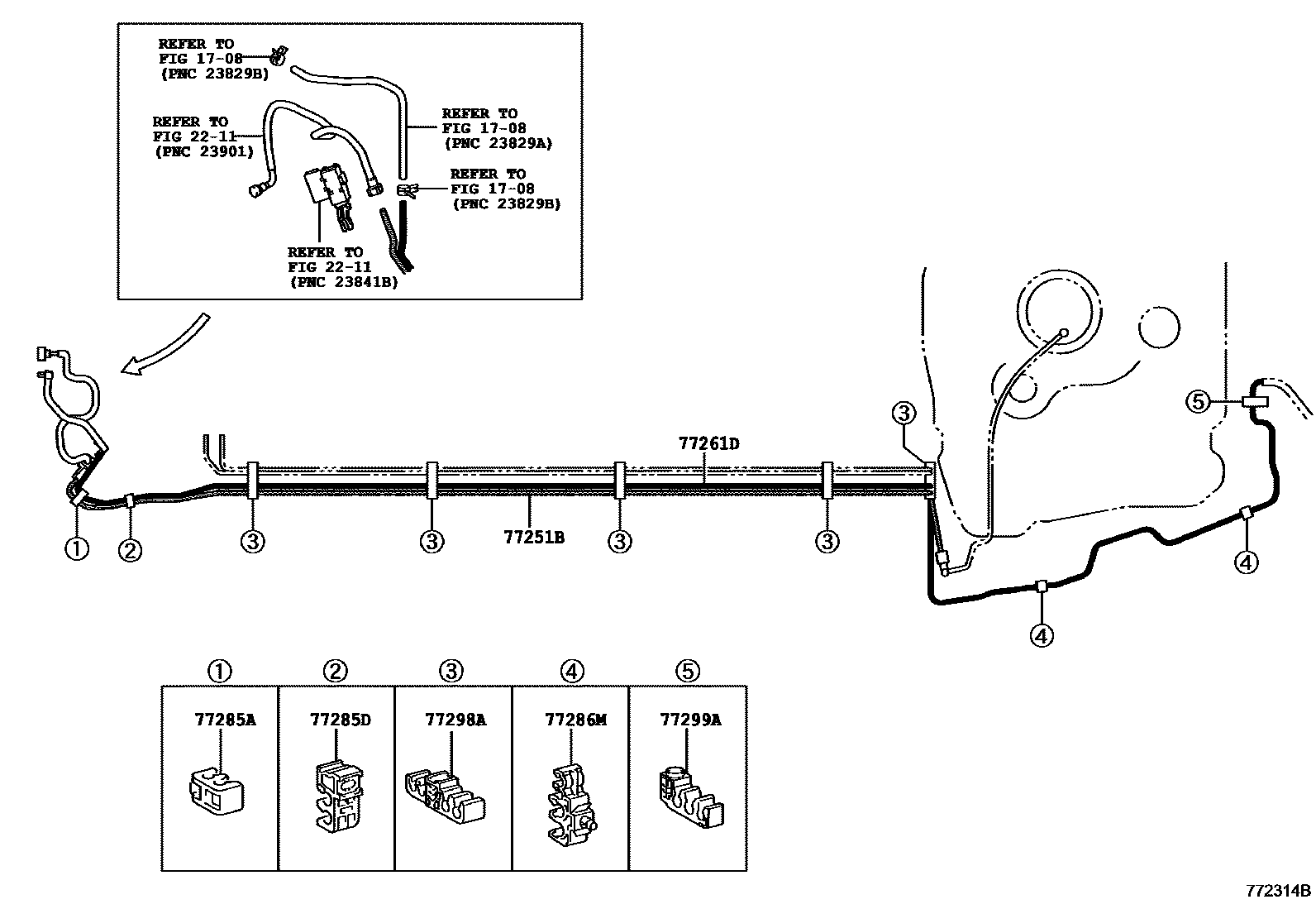 Toyota COROLLA 燃油箱和燃油管 EPC diagram — 772314B